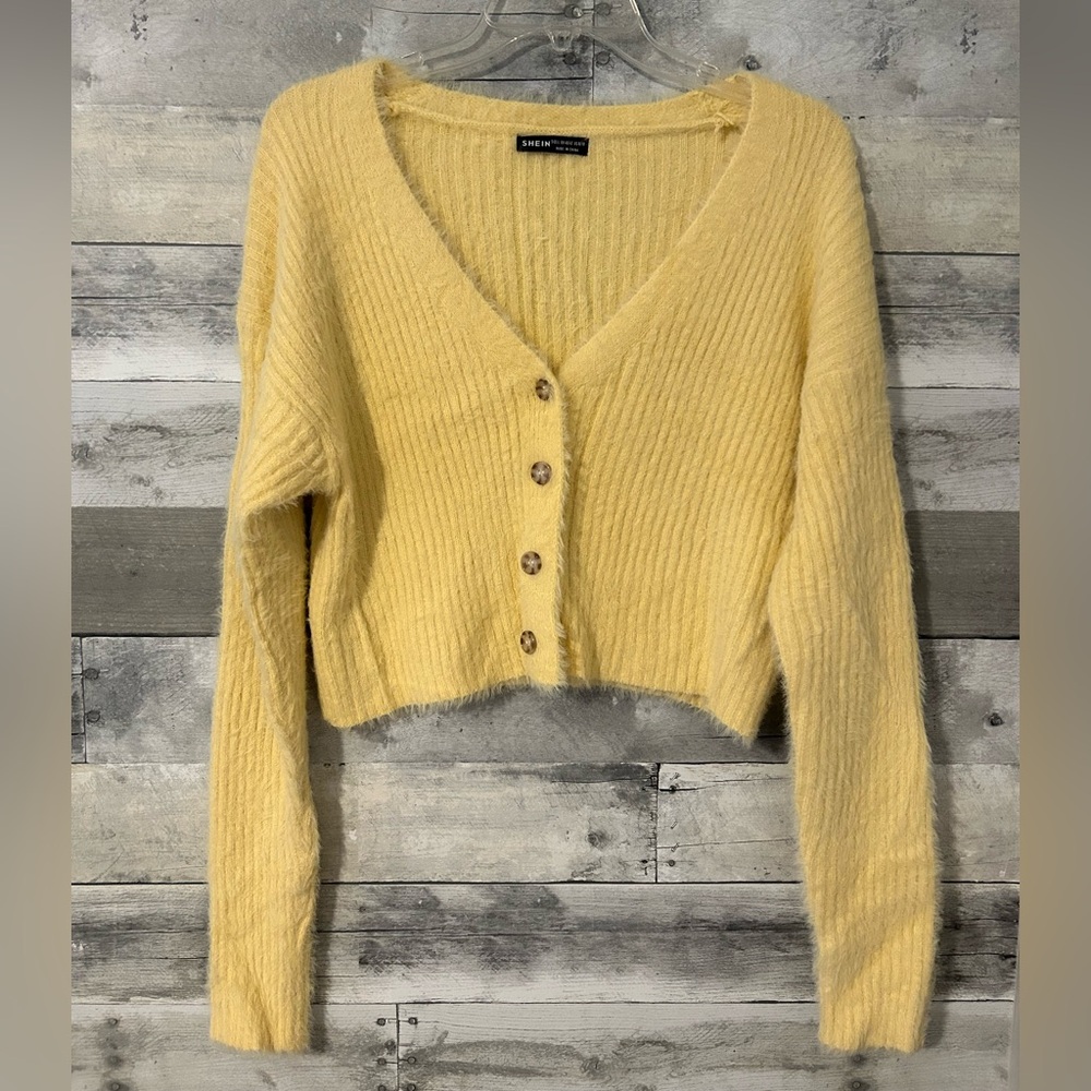 SHEIN Soft Yellow Button-Up Cardigan